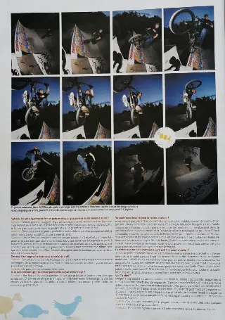 Page de magazine avec une séquence de photos d'un rider en BMX sur une rampe et une interview en colonnes